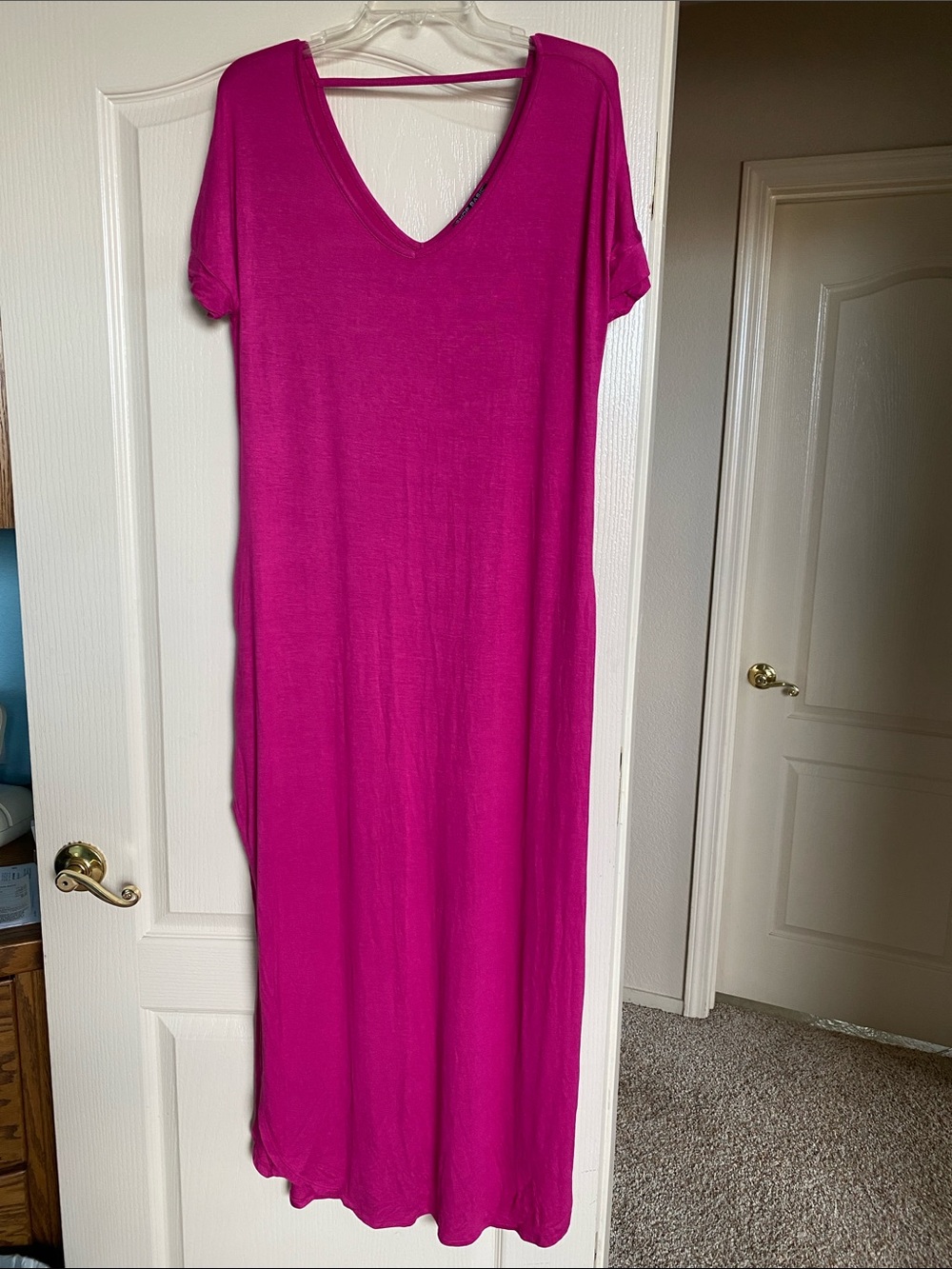Shop Basic Women's Maxi Dress - Hot Pink V-Neck